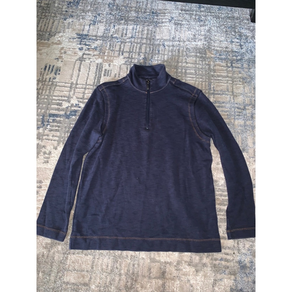 Cooper Jones Supply Mens Navy Blue Slub Knit Quarter Zip Pullover Sweater Size M